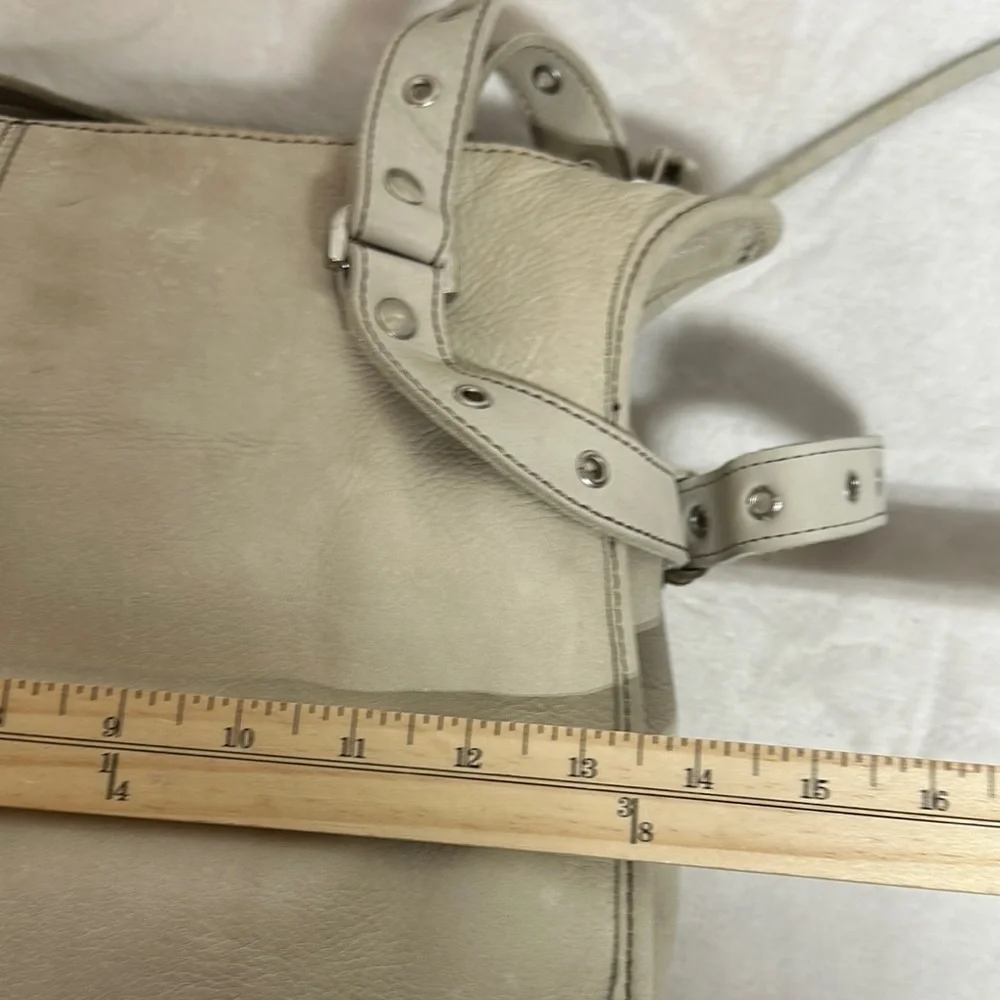 Kate Landry Cream Leather Shoulder Bag with Studded Straps made in Italy